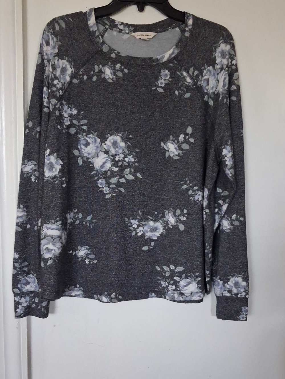 Lucky Brand Floral Heather Gray Crew Sweatshirt